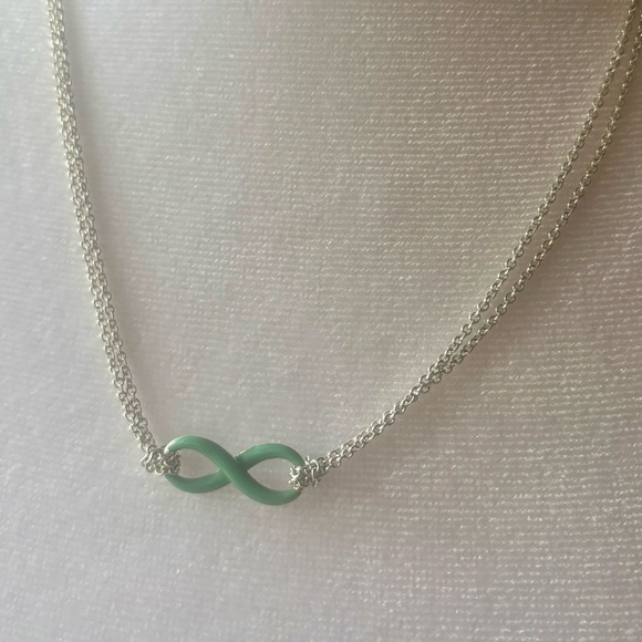 Tiffany & Co. Blue Enamel Infinity Pendant Necklace Double Chain - Picture 3 of 11